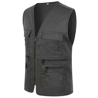 Mens Multi-Pocket Utility Vest Fishing Travelling Waistcoat Hiking Gilet Coat· • £9.68