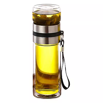 Portable Double Insulated Glass Tea Infuser Travel Tumbler Water Bottle Tea Cup • $20.96