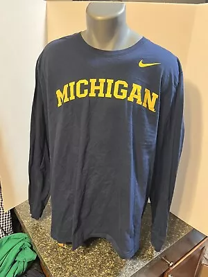 Nike Men’s Michigan Wolverines LS T-Shirt Blue XXL Cotton - Athletic Cut • $14