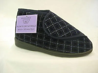 Mens Gents Bootee Slipper Velcroish  Washable Wide Fit Adjustable Care Home OAP  • £14.95