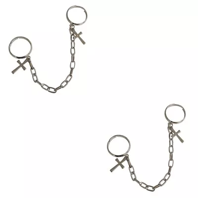  2 Pcs Cross Ring Rings Punk Fashion Jewelry Accessory Chained • £5.29