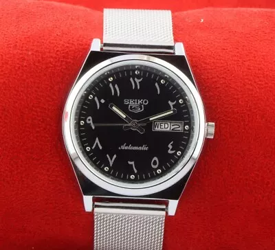 Vintage  Seiko 5 Arabic Black  Automatic Japan  Working Wrist Watch 37.5mm MN02 • $65
