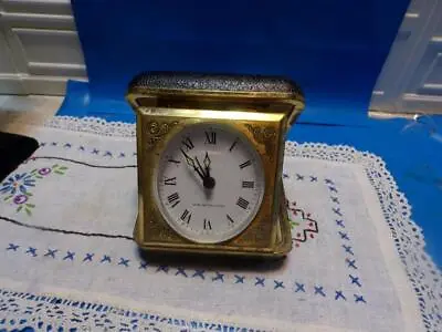 Vintage Westclox Wind Up Travel Alarm Clock In Black Case- Germany-roman Num. • $7.49