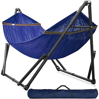 Polyester Hammock With Stand For 2 Person With Carrying Case Outdoor Patio Blue • $139.57