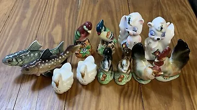 Lot 12 Vintage Japan 1950s & 1970’s Salt & Pepper Shakers Skunks Swans Parrots • $49.96