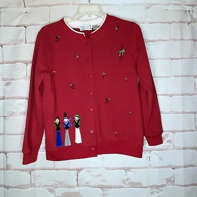 Vintage Shenanigans Sweatshirt Jacket Sz S Embroidered Christmas Caroler Music • $19.99