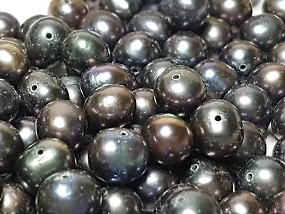 10 X Cultured Black Freshwater Pearls For Jewellery Making Loose Beads Drilled • £5.95