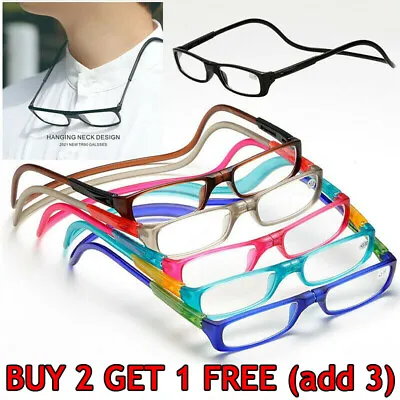 $6.99 • Buy Magnetic Folding Reading Glasses Snap Click Front Neck Hanging Spectacle 1.0~4.0