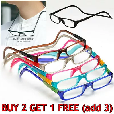 Magnetic Folding Reading Glasses Snap Click Front Neck Hanging Spectacle 1.0~4.0 • $7.99