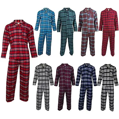 Mens Pyjamas Flannel/Brush Cotton Warm PJ Pyjama Set PJS Sizes S-4XL Nightwear • £18.95