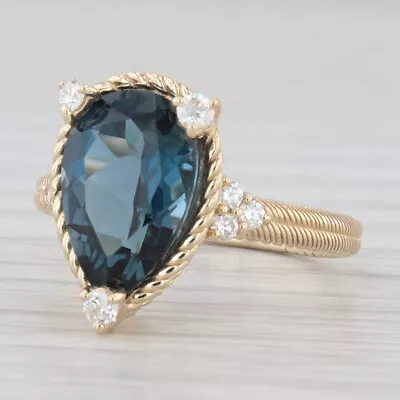 Judith Ripka 4.11ctw Pear London Blue Topaz Diamond Ring 14k Yellow Gold Size 6 • $649.99