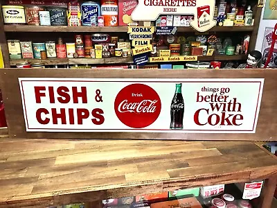 Huge Coca Cola Fish N Chips Milk Bar Sign 100cm Retro Vintage Old Advertising • $45