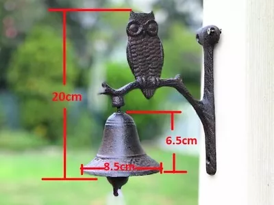 SMALL Vintage Style Cast Iron Owl Door Bell Garden Bell Rustic Brown • $39.90