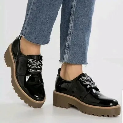 Q/246* Even & Odd Womens Black Patent Lace Up Shoes  Size EU 39 • £15.29