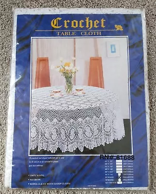 Crochet Lace Tablecloth 63” Round White Vinyl Elegant Party Vintage NEW • $19.94