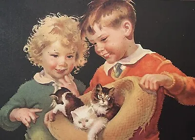 Vintage Calendar Art Print Children Kittens Francis Tipton Hunter • $10