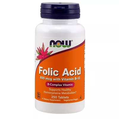 NOW Foods Folic Acid 800 Mcg With Vitamin B-12 250 Tablets • $6.89