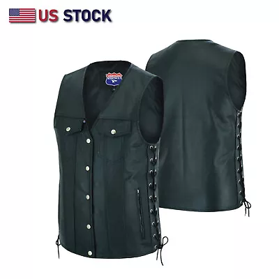 Men Side Lace Leather Style Biker Motorcycle Leather Vest Gun Pockets Carry Arms • $49.95