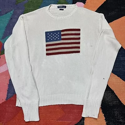 Polo Ralph Lauren USA Flag Jumper Knit Sweater 100% Cotton Size Mens XL • £99.95