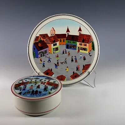 Villeroy Boch Naif Folk Art Laplau  Porcelain Chop Plate And Covered Box • $90