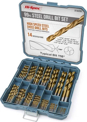 £39.93 • Buy Hi-Spec 99pc Complete HSS Mixed Drill Bit Set. 1 To 10mm Titanium Coated High &