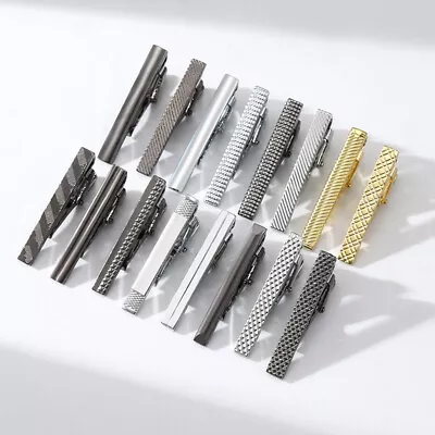 Mens Stainless Steel Tie Clip Necktie Bar Clasp Clamp Pin Gold Black Silver ~ • $1.64