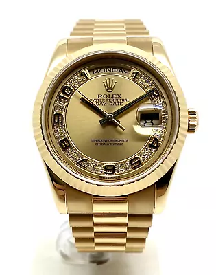 Rolex 118238 Day-Date Diamond 18k Yellow Gold 36mm Men’s Automatic Watch 2007 • $24995