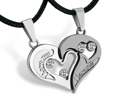 His And Hers Stainless Steel I Love You Heart Men Women Couple Pendant Necklace • $9.99