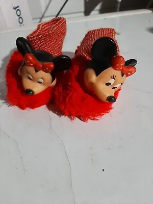 Vtg Sz 1 Disney Mickey Mouse Club Minnie Mouse Slippers Red Black Mouseketeers • $13.13