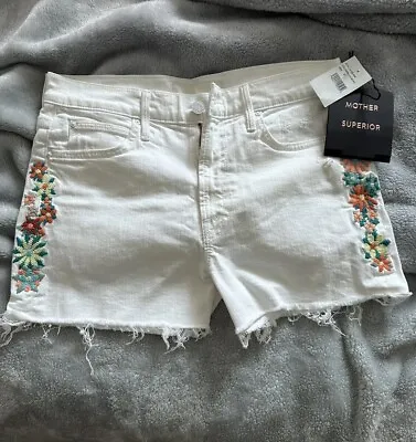 Mother Denim Dutchie White Embroidered Cut Off Shorts - New Size 27 • $55