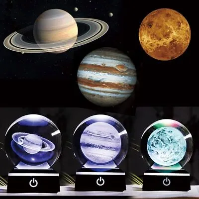  80mm Crystal Solar System Planet Globe 3D Laser Engraved Ball With Touch Switch • $79.36