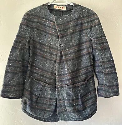 Marni Wool Silk Tweed Coat Winter Gray Brown Black Blazer Pockets Size 42 USA 4 • $90