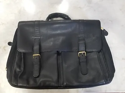 Mens Black Leather Laptop Briefcase 17  X 13  Business Work School America Touri • $29.95