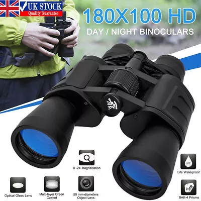 180x100 Military Zoom Powerful Binoculars Day/Night Vision Optics Hunting W/Case • £19.99