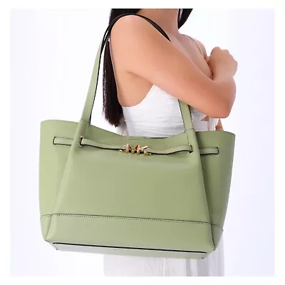 Michael Kors Reed Large Belted Logo Shoulder Bag Tote Purse Light Sage Green • $109