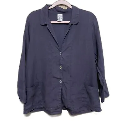 Match Point USA Lightweight 100% Linen Jacket Topper Womens Small Gray Lagenlook • $18