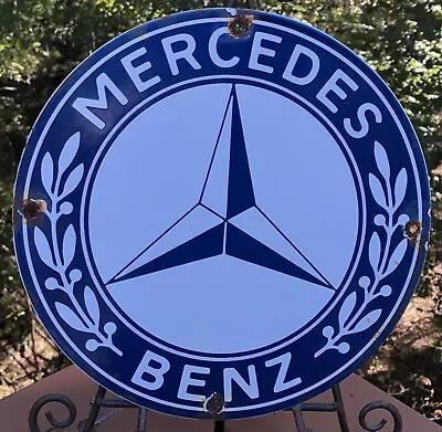 Vintage Mercedes Benz Porcelain Sign Gas Motor Oil Station Pump Plate Ad Rare • $124.95