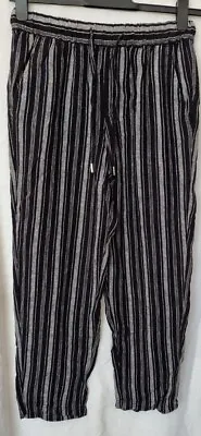 £6.50 • Buy Women's Black And White Striped Linen Blend Drawstring Waist Trouser 10-24