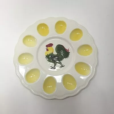 Vintage Ceramic Rooster Deviled Egg Tray - Plate - Platter 9.5  Dia • $11.99