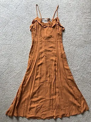 H&M Trend Womens Size 4 Tan Empire Waist  Ruffle Sleeveless Maxi Flowy Dress New • $49.99