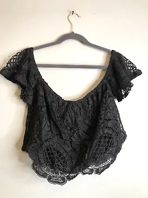$10 • Buy Va Va By Joy Han Crop Top Size S Black Lace Floral Design Flutter Sleeve