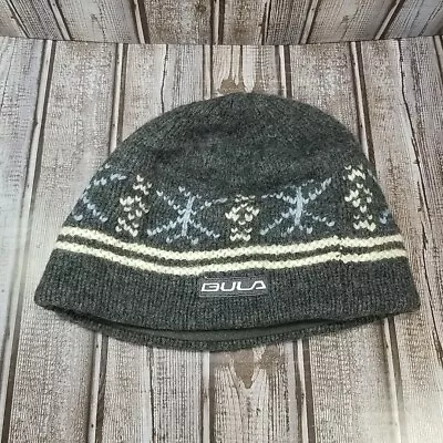 Bula Knit Wool Beanie Hat Winter Cap Gray Snowflake Pattern Polyester Lined • $11.18