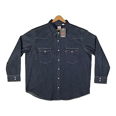 Levi's Shirt Mens Size Blue 2XL XXL Button Up Pearl Snap The Western Denim Jean • $29.22