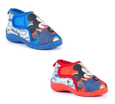 Girls Boys Disney Bedroom Slippers Red Blue Childs Childrens Mickey Mouse II • £14