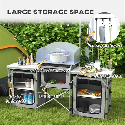 Outdoor Portable Camping Kitchen Station Kit Folding Camping Side Table USA • $161.49