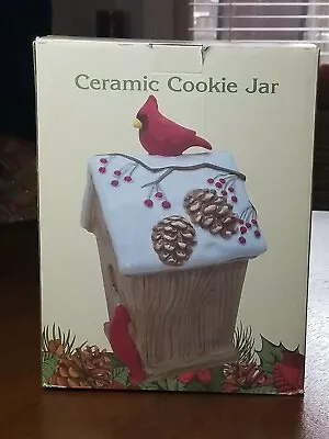 Cardinal Birdhouse Cracker Barrel Ceramic Cookie Jar. BRAND NEW OPEN BOX  • $32