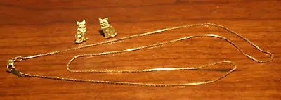14kt Yellow Gold Very Small Box 18 Inch Chain Plus 14kt Gold Kitty Cat Ear Studs • $117.50