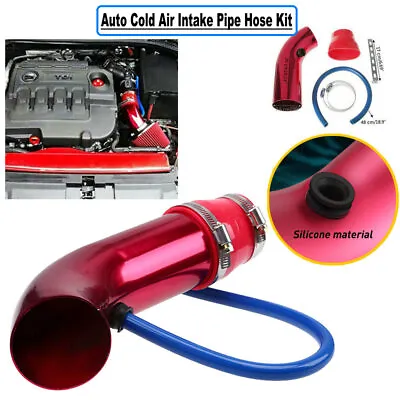Red Universal 3'' Cars Alumimum Cold Air Intake Filter Induction Pipe Hose Kit • $24.99