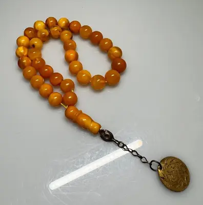 30 Grams Antique Natural Ottoman Kahraman Amber Rosary Misbah Prayer Beads. • $750