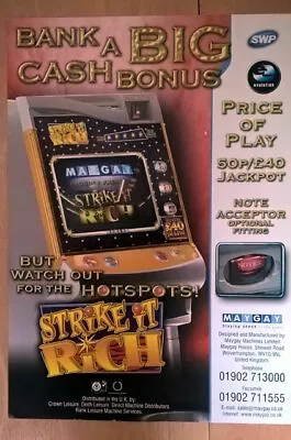 Maygay  Strike It Rich  Arcade Fruit Club Machine A4 Sales Flyer • £12